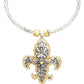2 TONE FLEUR DE LIS PENDANT COLLAR NECKLACE