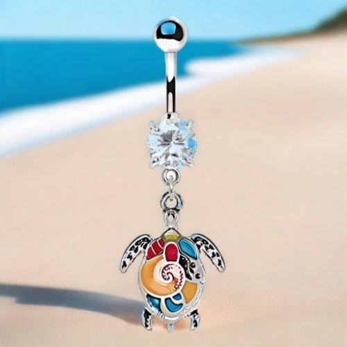 316L STAINLESS STEEL ALOHA SEA TURTLE DANGLE NAVEL