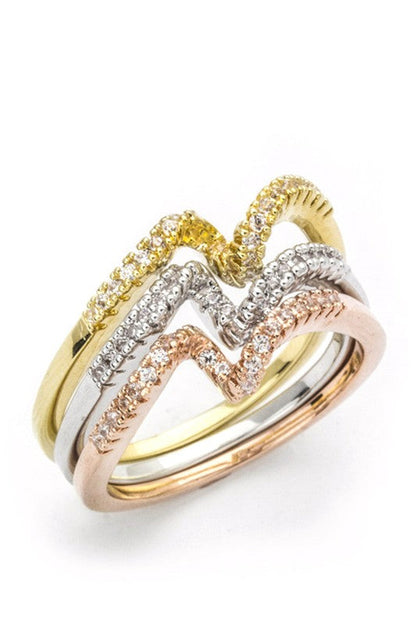 3 IN 1 TRI-TONE CZ TWISTING RINGS