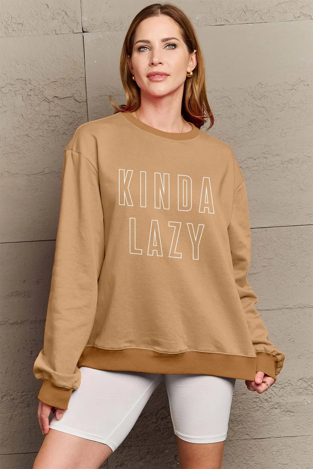 SIMPLY LOVE FULL SIZE KINDA LAZY ROUND NECK SWEATSHIRT
