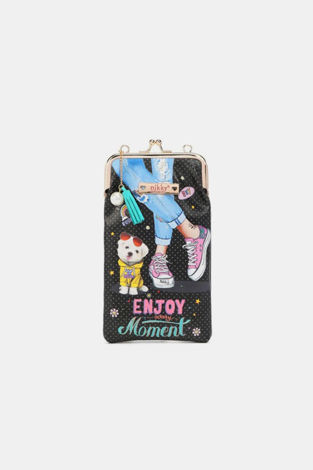 NICOLE LEE USA PRINTED KISSLOCK PHONE AND SUNGLASS PURSE