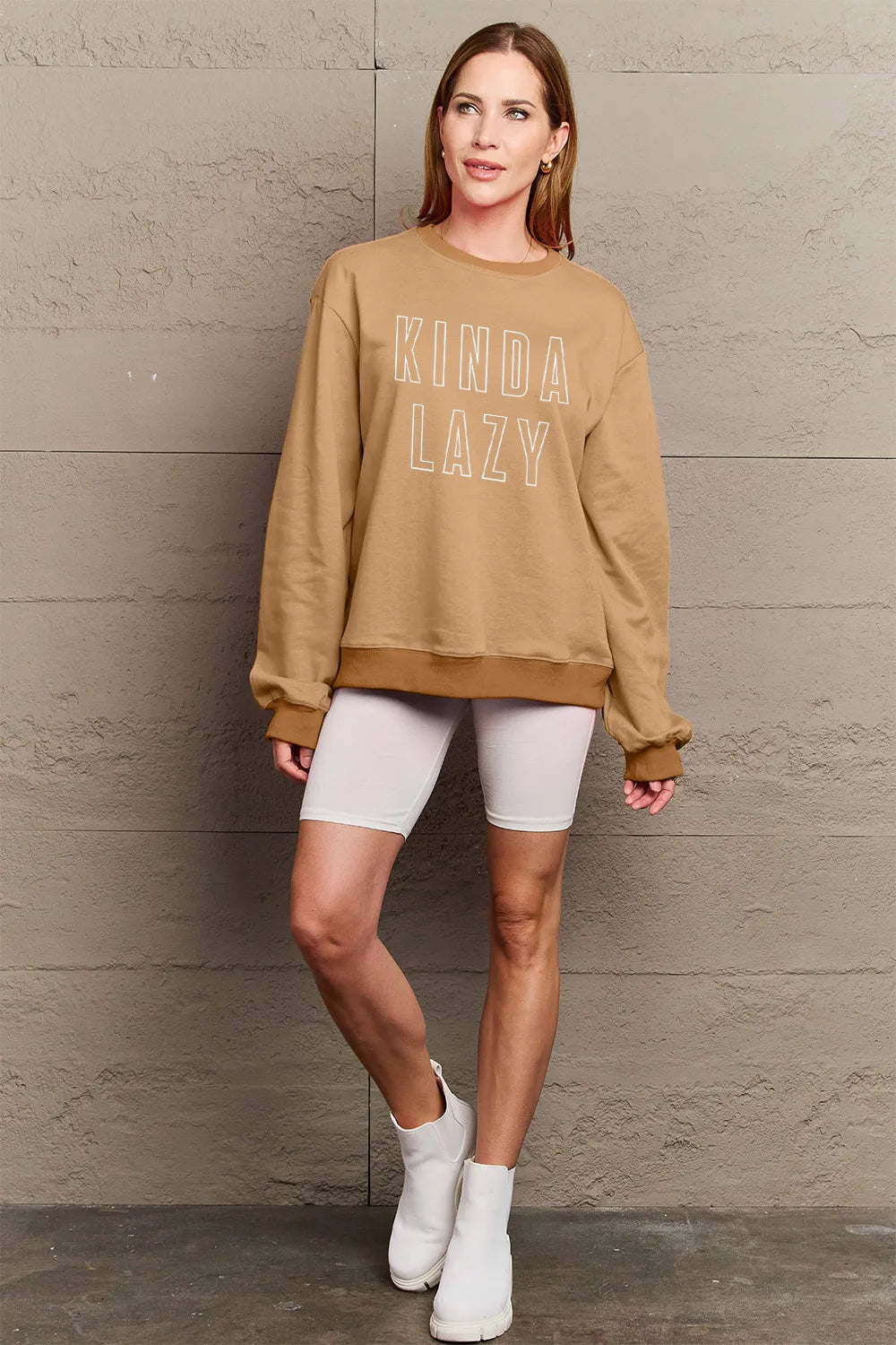 SIMPLY LOVE FULL SIZE KINDA LAZY ROUND NECK SWEATSHIRT