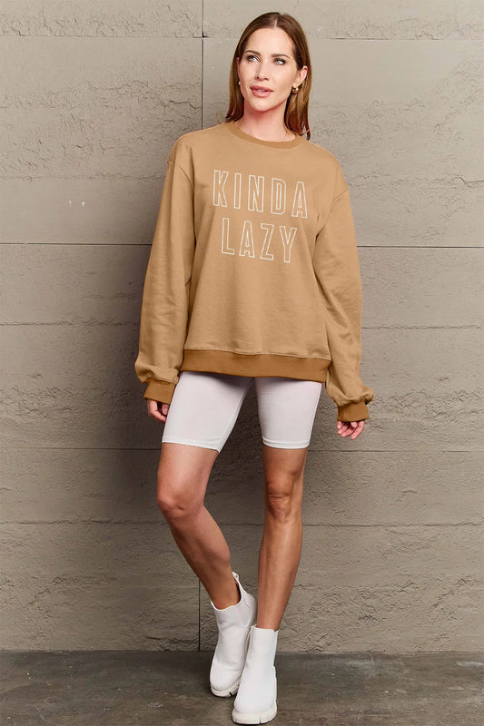 SIMPLY LOVE FULL SIZE KINDA LAZY ROUND NECK SWEATSHIRT