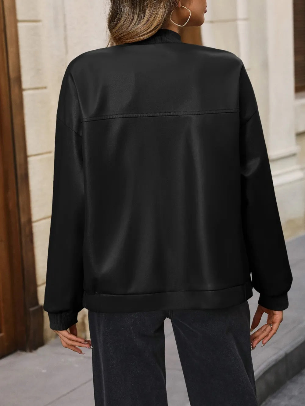 IVY LANE ZIP UP BASEBALL COLLAR DROPPED SHOULDER JACKET