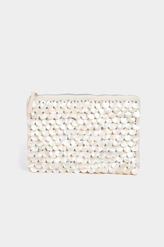 FAME MOTHER OF PEARL DISC BEADED RECTANGLE BAG