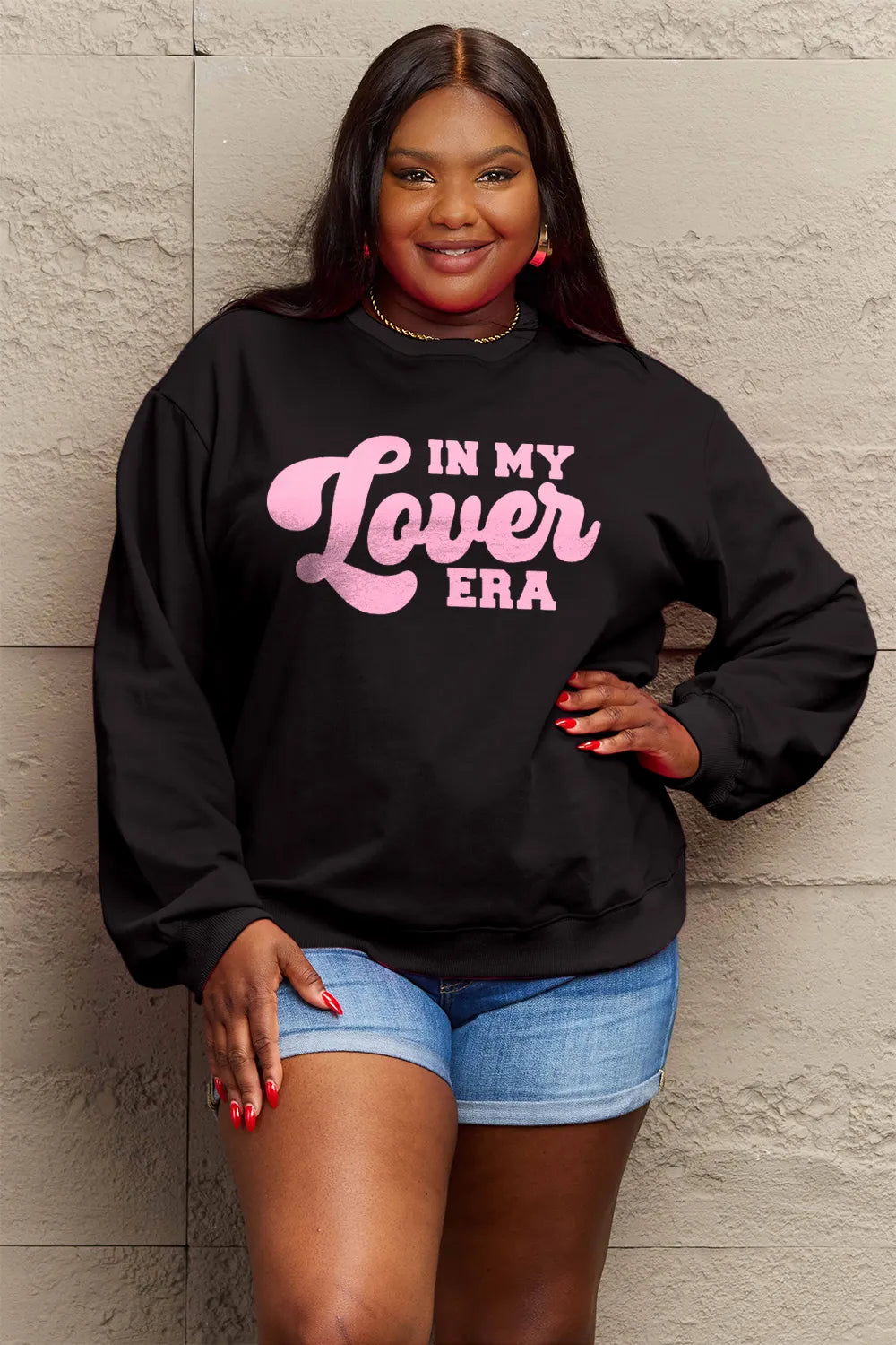SIMPLY LOVE FULL SIZE IN MY LOVER ERA ROUND NECK SWEATSHIRT