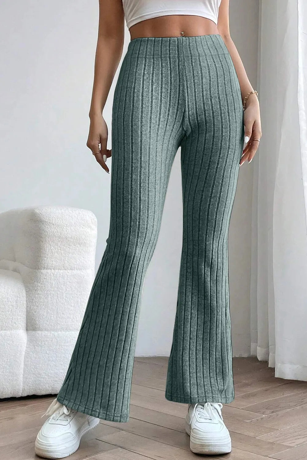 BASIC BAE FULL SIZE RIBBED HIGH WAIST FLARE PANTS