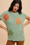 ANNIE WEAR LARGE FLOWER EMBO DOLMAN SLEEVE SUMMER SWEATER TOP