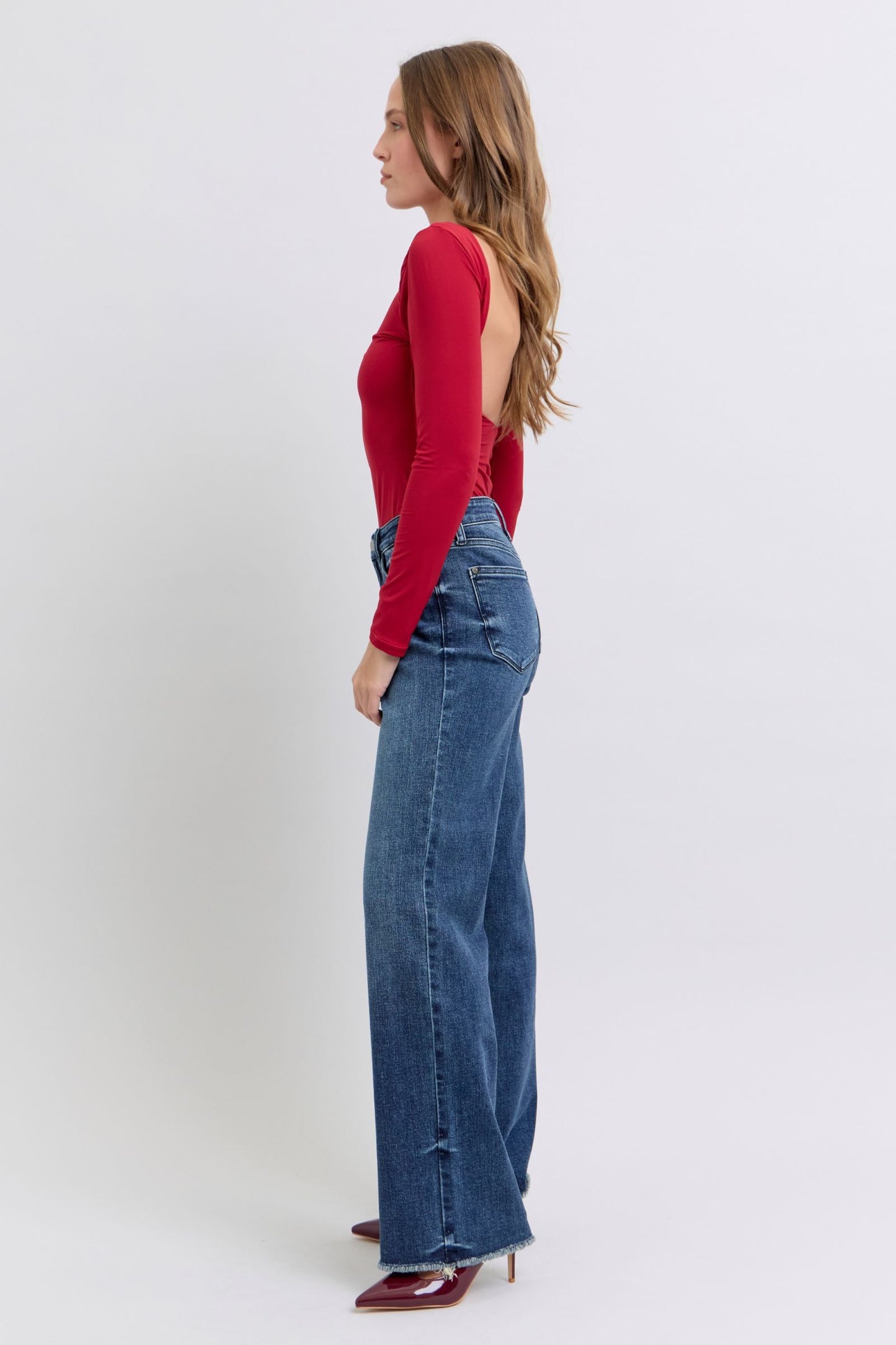 JUDY BLUE FULL SIZE RAW HEM MID RISE JEANS