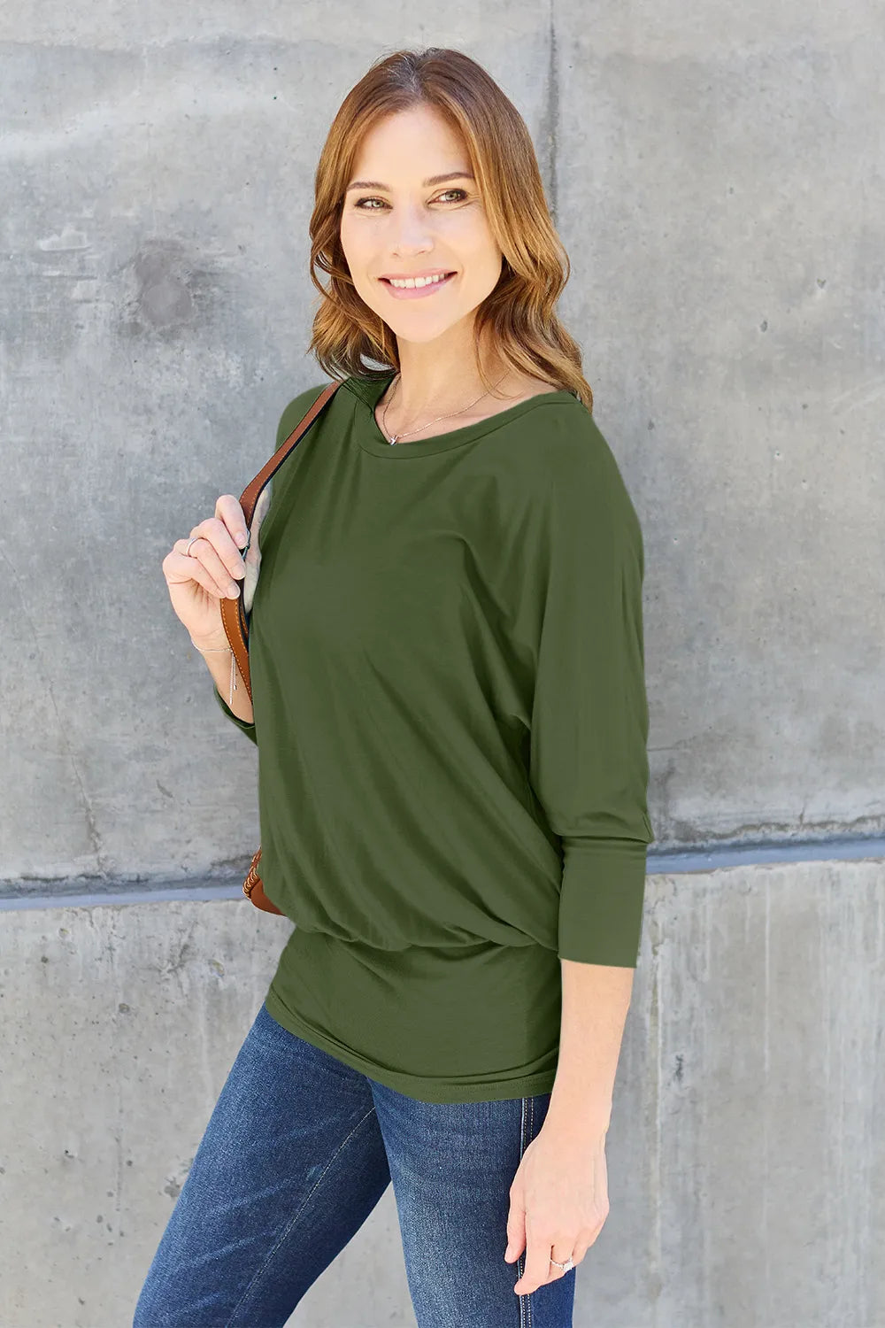 BASIC BAE FULL SIZE ROUND NECK BATWING SLEEVE TOP