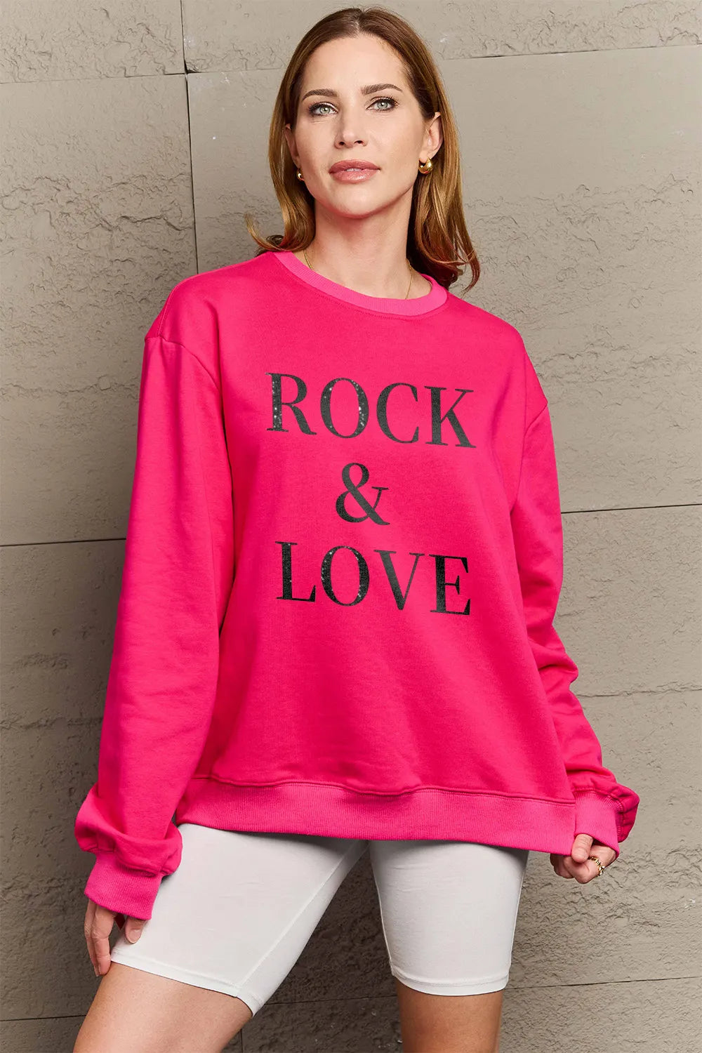 SIMPLY LOVE FULL SIZE ROCK ＆ LOVE ROUND NECK SWEATSHIRT