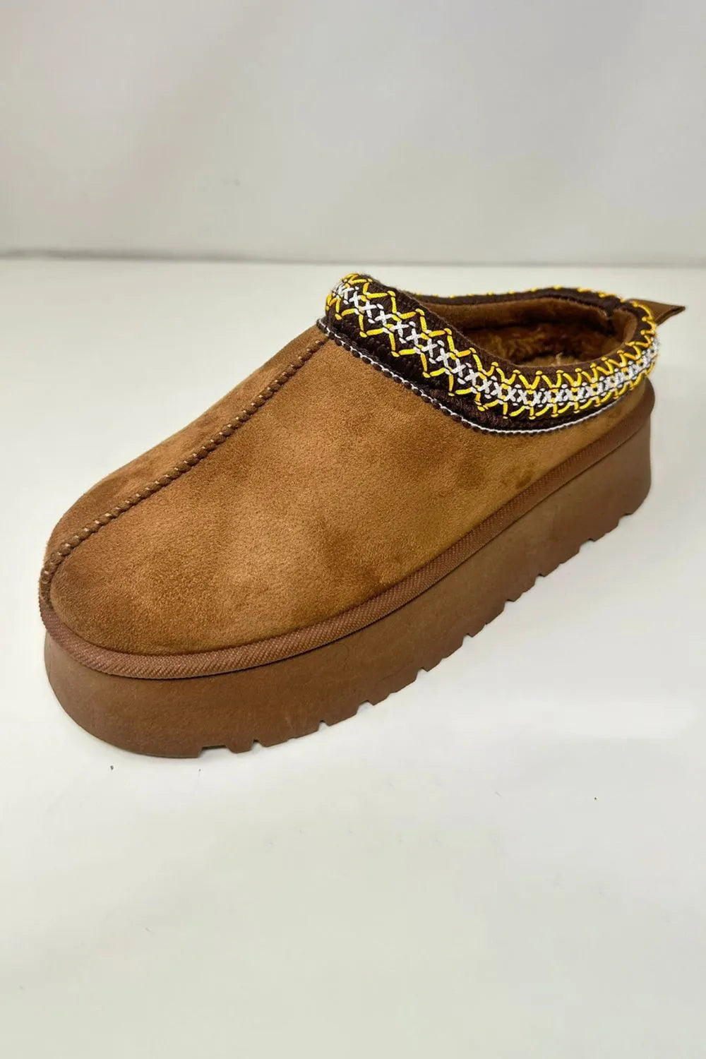 WILD DIVA EMBROIDERED TRIM ROUND TOE PLATFORM BOOTS