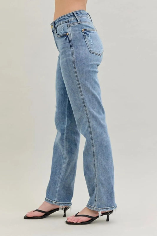JUDY BLUE FRAYED HEM CELL PHONE POCKET DAD JEANS