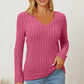 BASIC BAE FULL SIZE RIBBED V-NECK LONG SLEEVE T-SHIRT