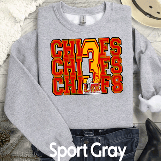 SUPER BOWL 3PEAT KINGDOM KANSAS CITY FOOTBALL CHIEFS T-SHIRT, THREE-PEAT FOOTBALL TEE, KINGDOM GAME DAY SHIRT GIFT COMFORT COLORS OVERSIZED LOOK