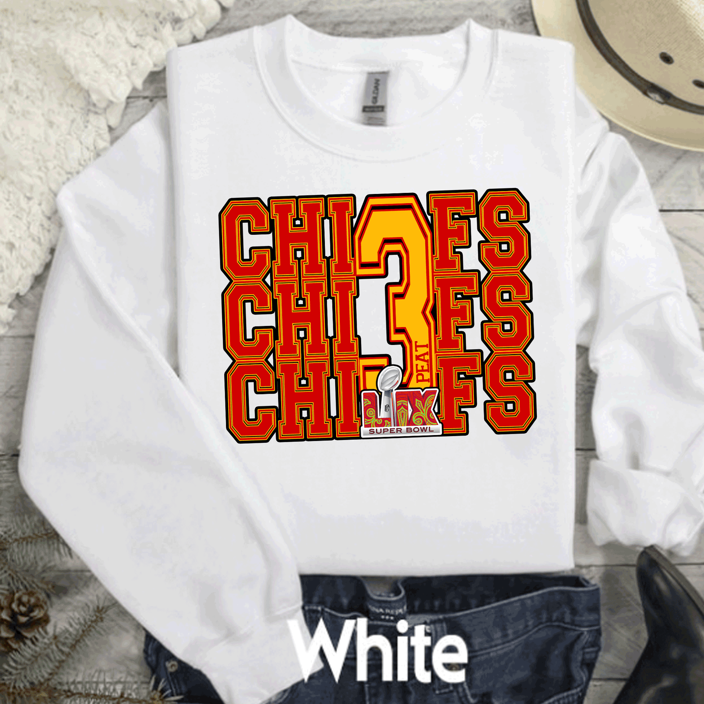 SUPER BOWL 3PEAT KINGDOM KANSAS CITY FOOTBALL CHIEFS T-SHIRT, THREE-PEAT FOOTBALL TEE, KINGDOM GAME DAY SHIRT GIFT COMFORT COLORS OVERSIZED LOOK