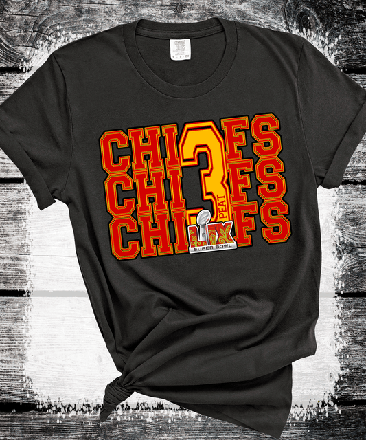 SUPER BOWL 3PEAT KINGDOM KANSAS CITY FOOTBALL CHIEFS T-SHIRT, THREE-PEAT FOOTBALL TEE, KINGDOM GAME DAY SHIRT GIFT COMFORT COLORS OVERSIZED LOOK
