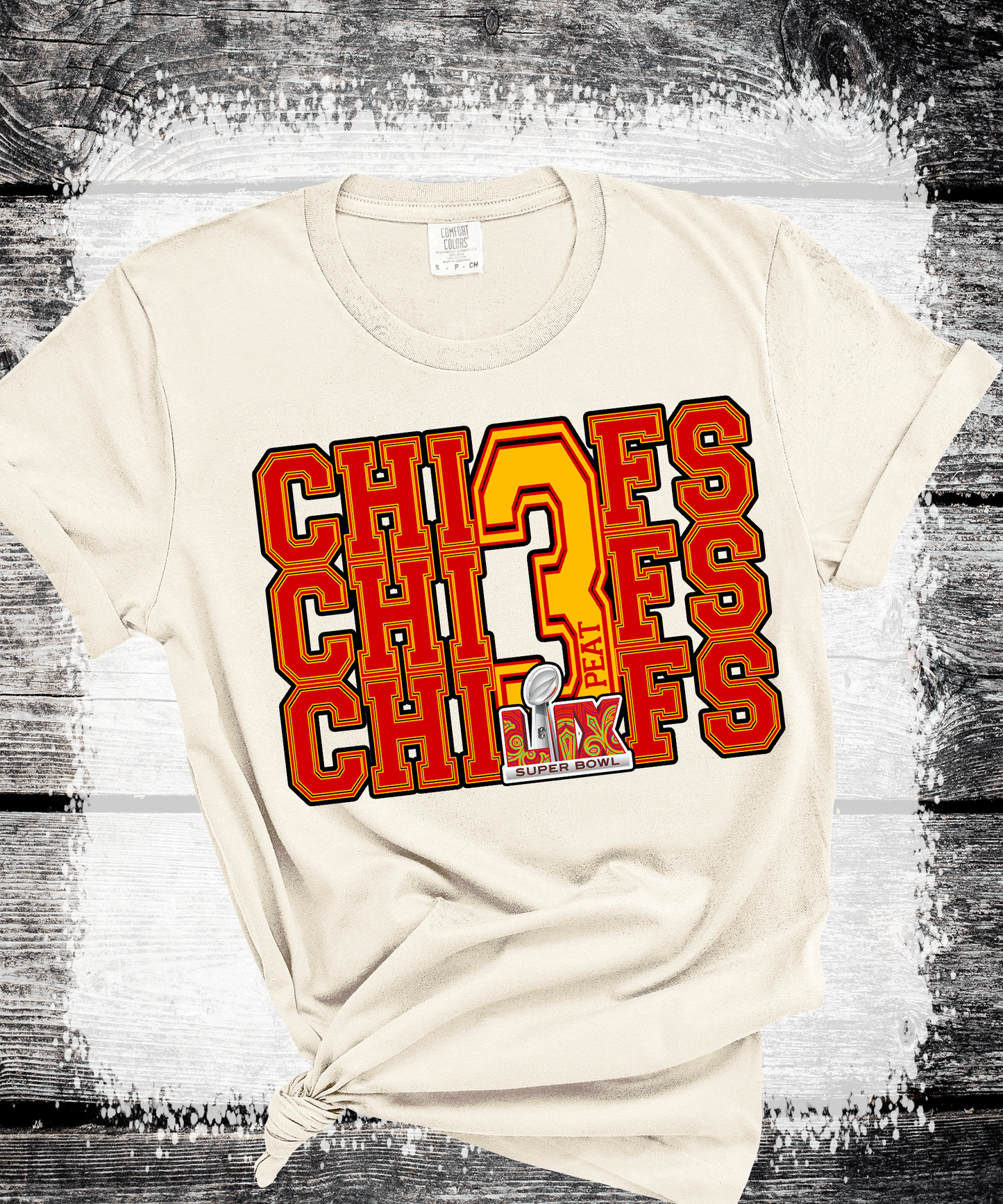 SUPER BOWL 3PEAT KINGDOM KANSAS CITY FOOTBALL CHIEFS T-SHIRT, THREE-PEAT FOOTBALL TEE, KINGDOM GAME DAY SHIRT GIFT COMFORT COLORS OVERSIZED LOOK