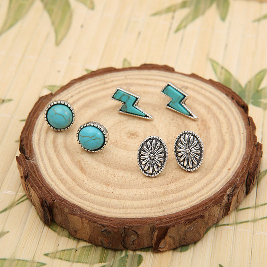 3 PIECE ARTIFICIAL TURQUOISE STUD EARRINGS-Thriftique Marketplace