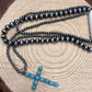 3 Layered Necklace with Faux Turquoise Cross Pendant - 16, 18 and 26 inch