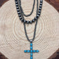 3 Layered Necklace with Faux Turquoise Cross Pendant - 16, 18 and 26 inch