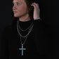 3 Layered Necklace with Faux Turquoise Cross Pendant - 16, 18 and 26 inch