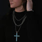 3 Layered Necklace with Faux Turquoise Cross Pendant - 16, 18 and 26 inch