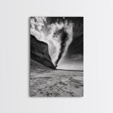 TORNADO BEACH SCENE, STORMY SKIES, BLACK AND WHITE DRAMA, NATURE PHOTOGRAPHY, FRAMED CANVAS PRINT, OFFICE WALL ART, MOODY MINIMALIST DECOR