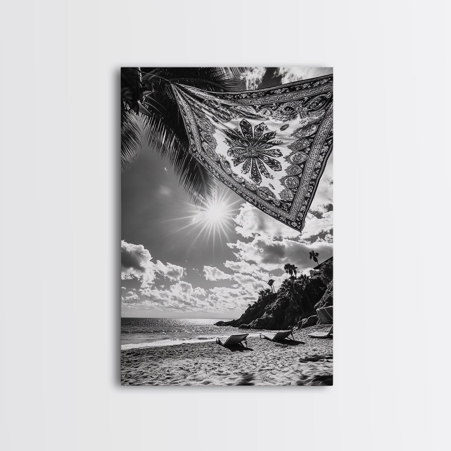 SUNLIT BEACH, BOHO TAPESTRY, RELAXED SEASIDE, CANVAS PRINT, TROPICAL WALL ART, VACATION HOME DECOR, MODERN BOHO VIBES, BEACH HOUSE WALL DECOR