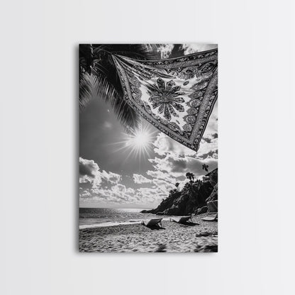 SUNLIT BEACH, BOHO TAPESTRY, RELAXED SEASIDE, CANVAS PRINT, TROPICAL WALL ART, VACATION HOME DECOR, MODERN BOHO VIBES, BEACH HOUSE WALL DECOR