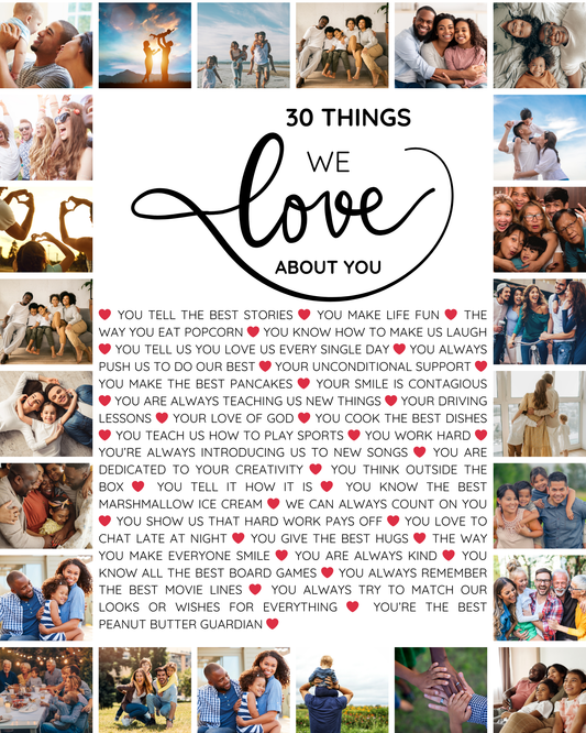 30 Things We Love About You – 30th Birthday Canva Wall Art Template