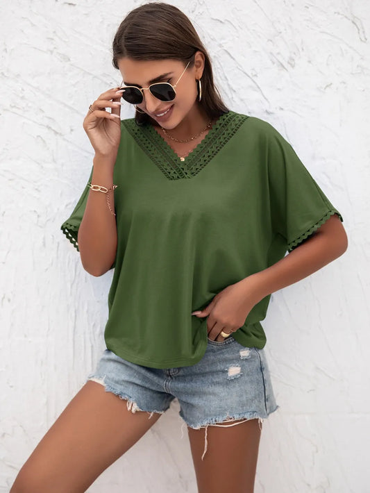 IVY LANE LACE DETAIL V-NECK T-SHIRT