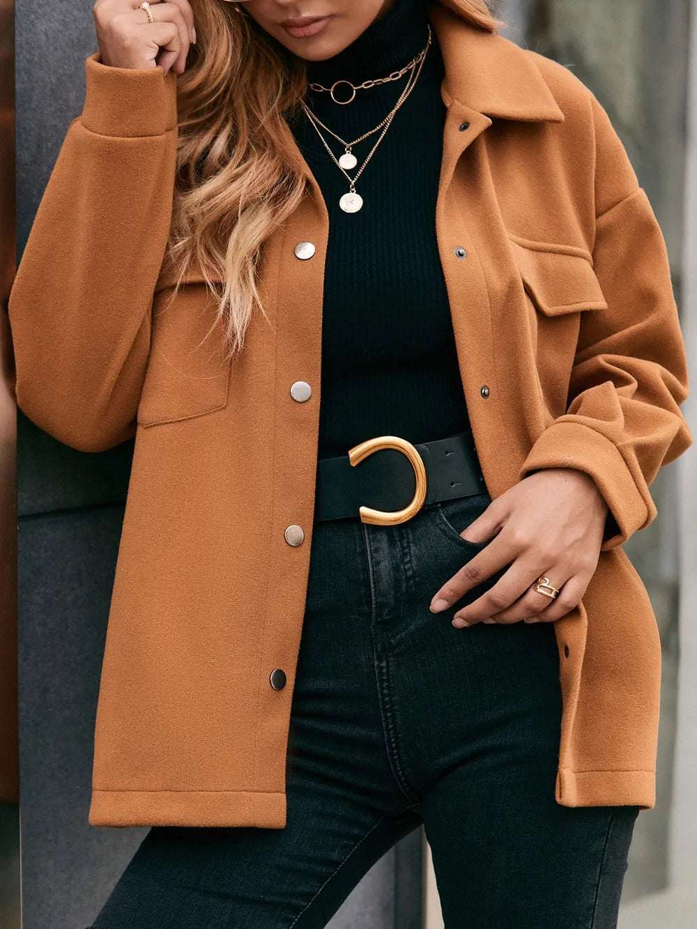 IVY LANE POCKETED SNAP DOWN DROPPED SHOULDER JACKET