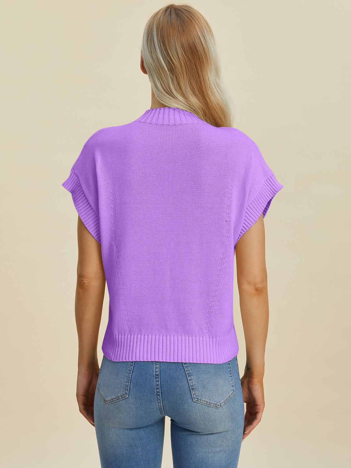 DOUBLE TAKE FULL SIZE MOCK NECK SHORT SLEEVE SWEATER