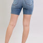 JUDY BLUE BUTTON FLY MID LENGTH DENIM SHORTS W/ DESTROY