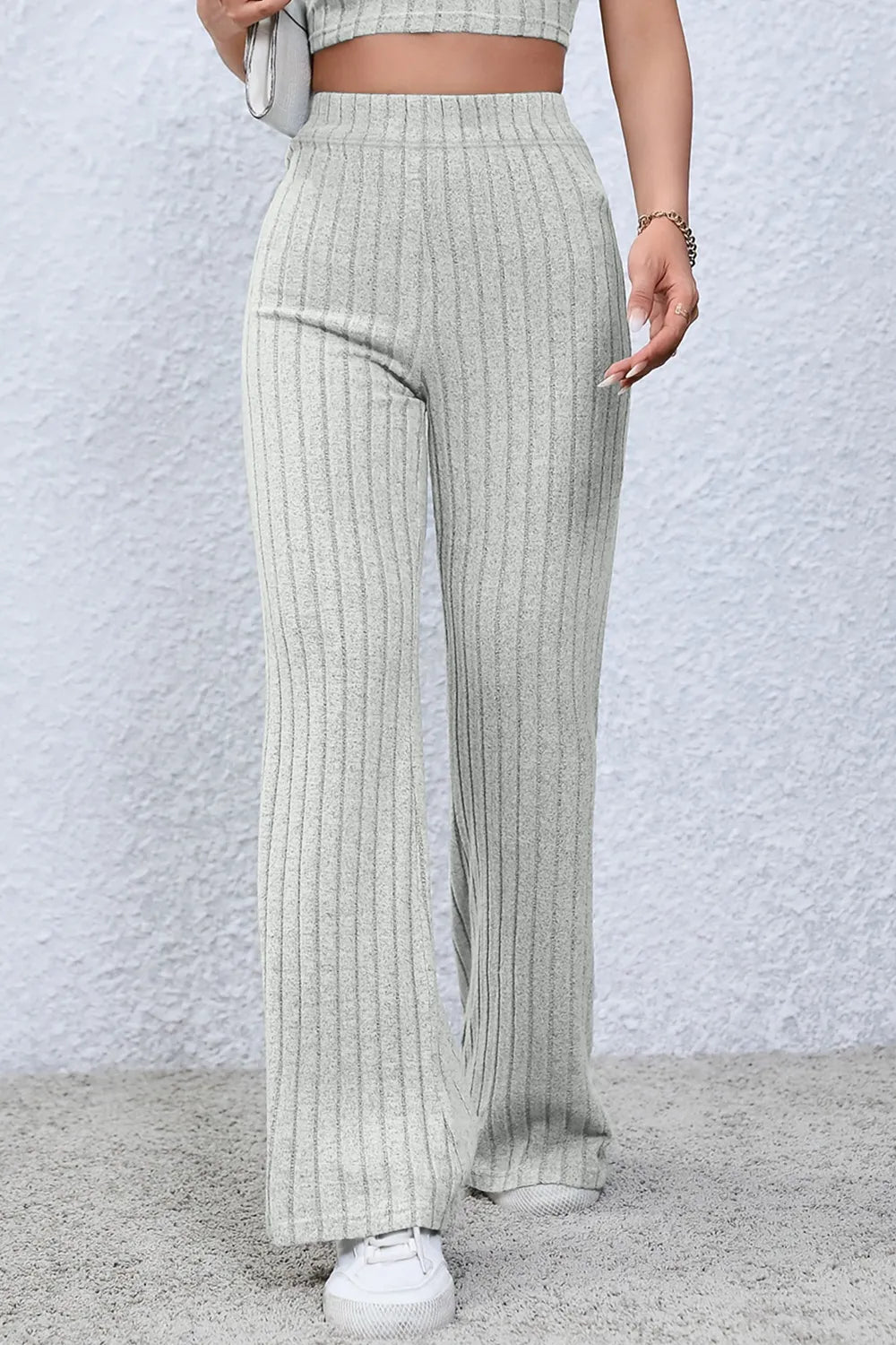 BASIC BAE FULL SIZE RIBBED HIGH WAIST FLARE PANTS
