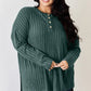 BASIC BAE FULL SIZE RIBBED HALF BUTTON LONG SLEEVE HIGH-LOW T-SHIRT