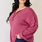 BASIC BAE FULL SIZE RIBBED HALF BUTTON LONG SLEEVE HIGH-LOW T-SHIRT
