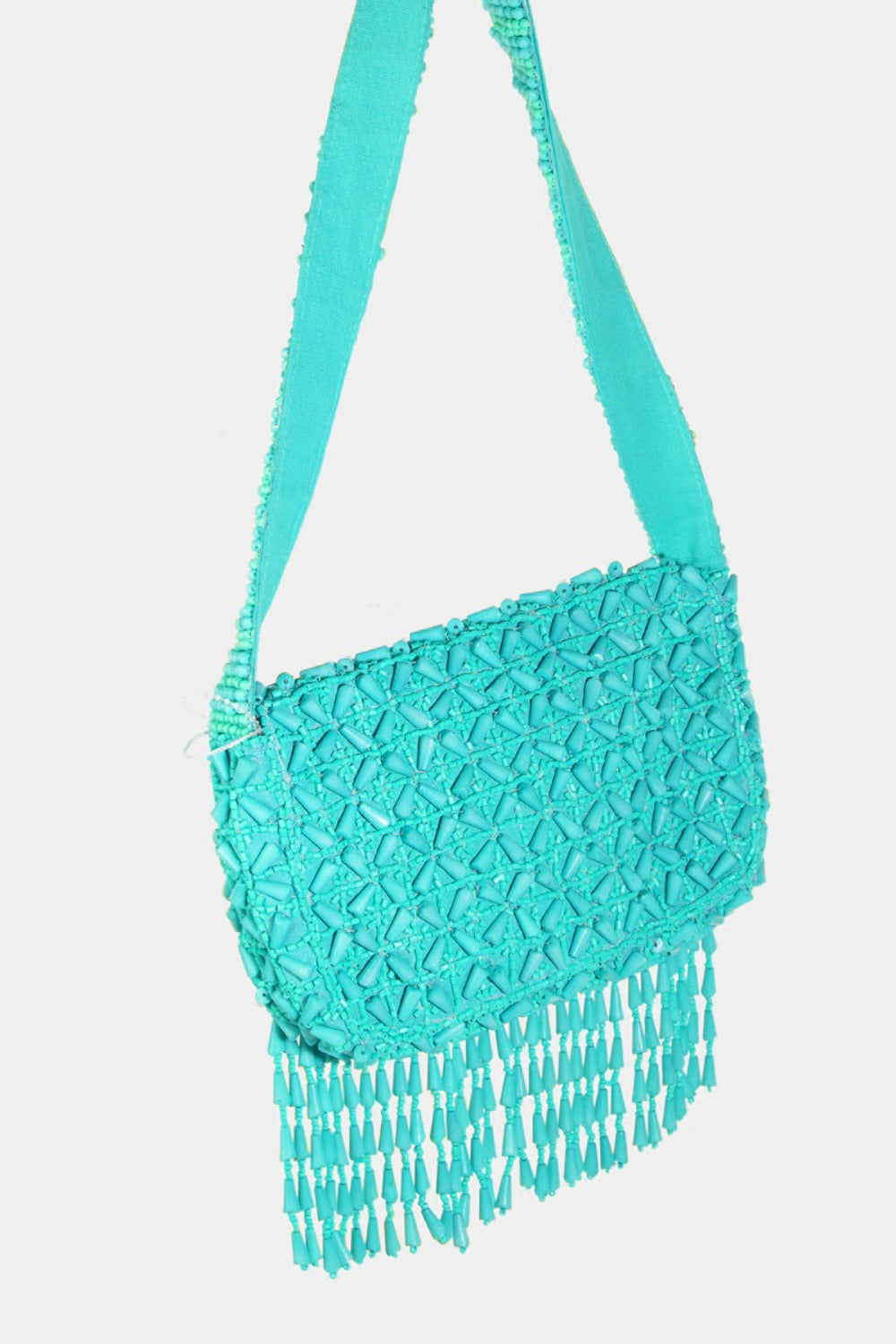 FAME BEADED FRINGE RECTANGLE SHOULDER BAG