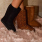 WILD DIVA LEOPARD SUEDE ROUND TOE BOOTS