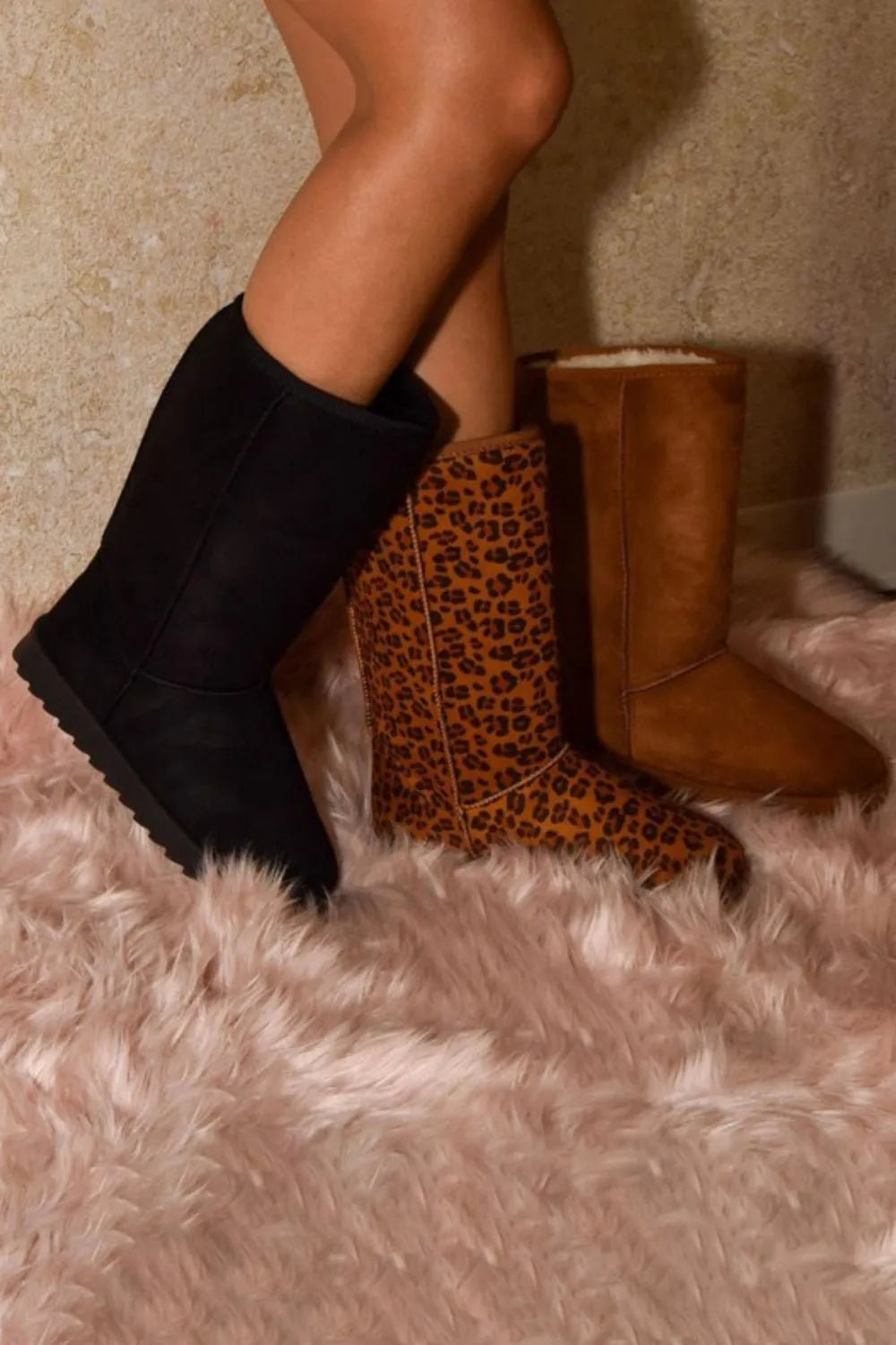 WILD DIVA LEOPARD SUEDE ROUND TOE BOOTS