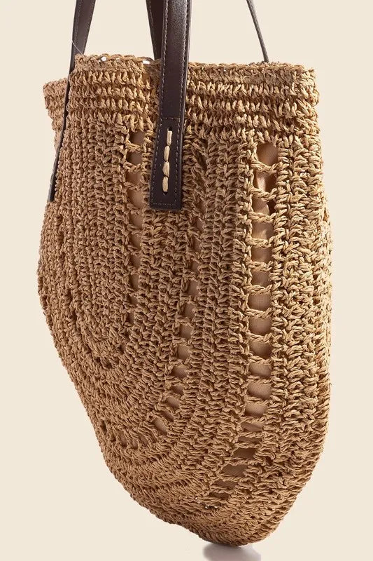 FAME STRAW BRAIDED ROUNDED TOTE BAG