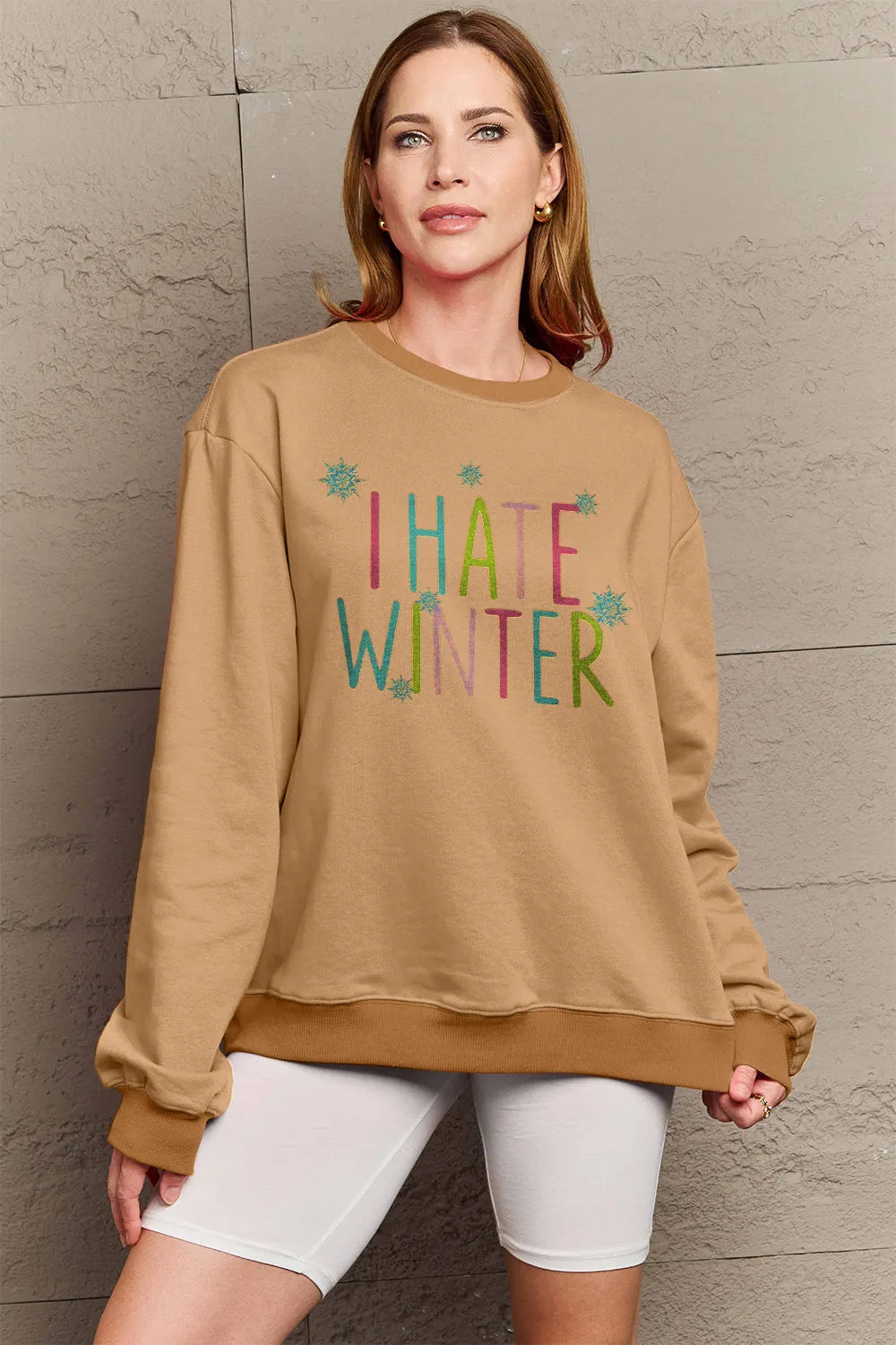 SIMPLY LOVE FULL SIZE I HATE WINTER DROPPED SHOULDER SWEATSHIRT