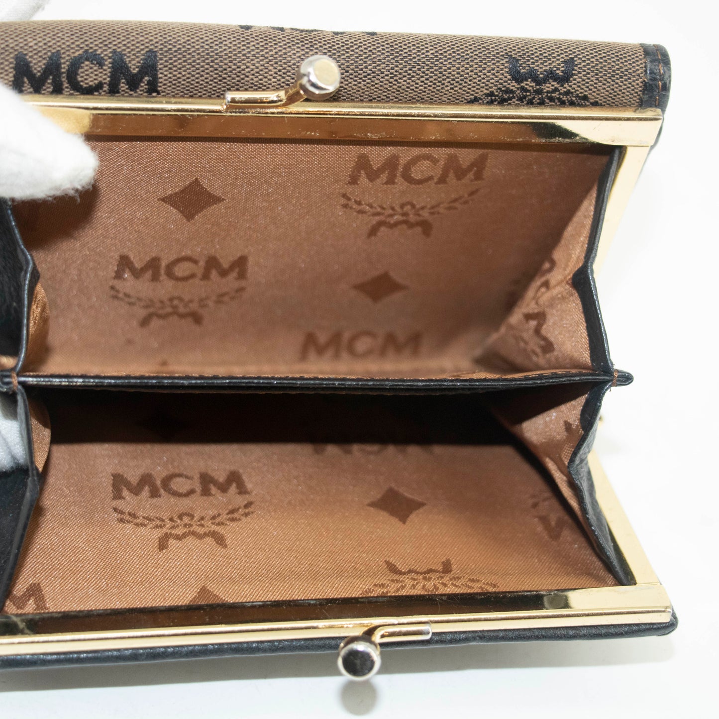 MCM BROWN CANVAS KISSLOCK WALLET #3937