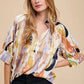 ANNIE WEAR MULTI COLOR PRINTED V-NECK OPEN WOVEN BLOUSE TOP