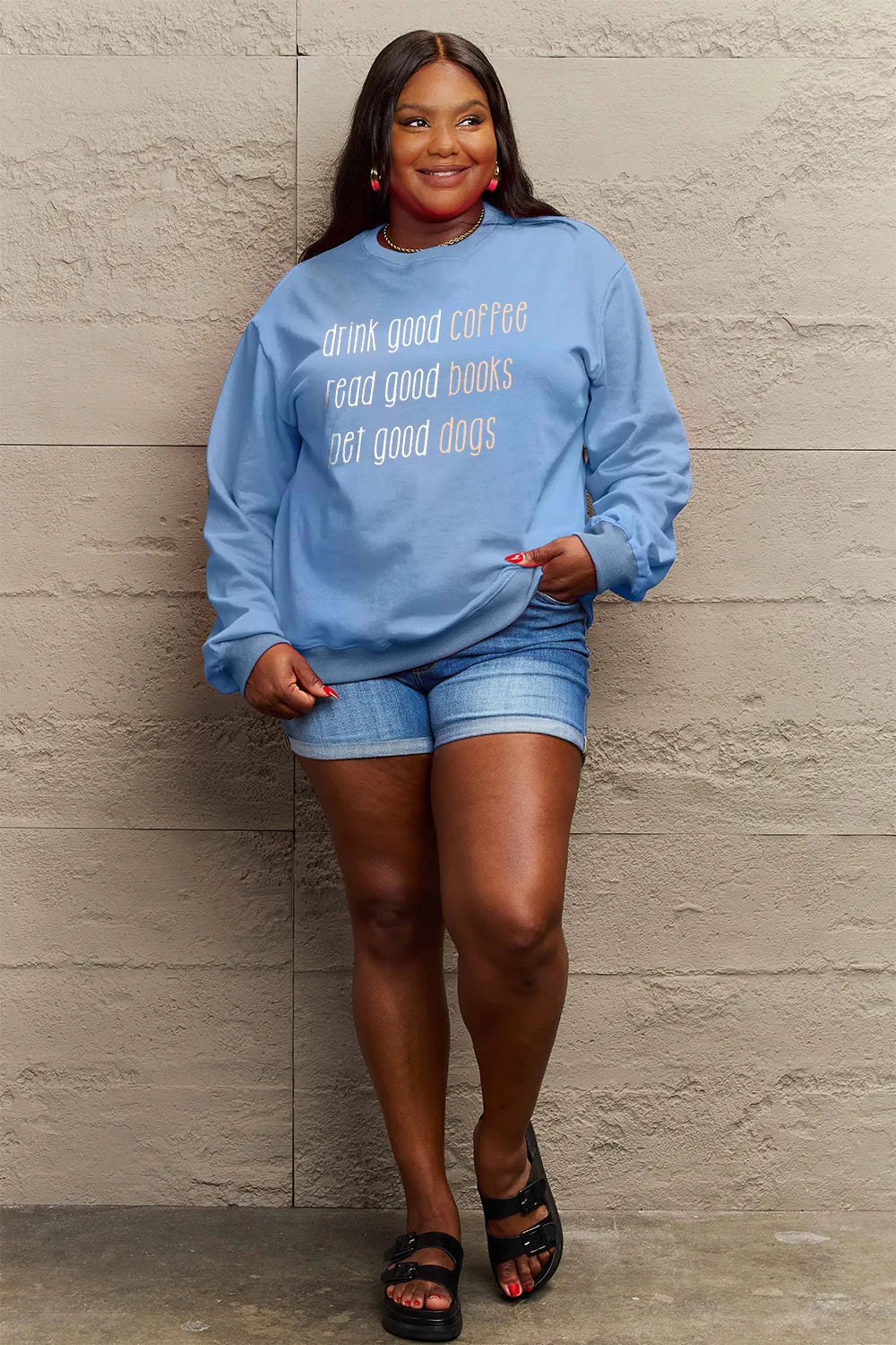 SIMPLY LOVE FULL SIZE LETTER GRAPHIC ROUND NECK SWEATSHIRT