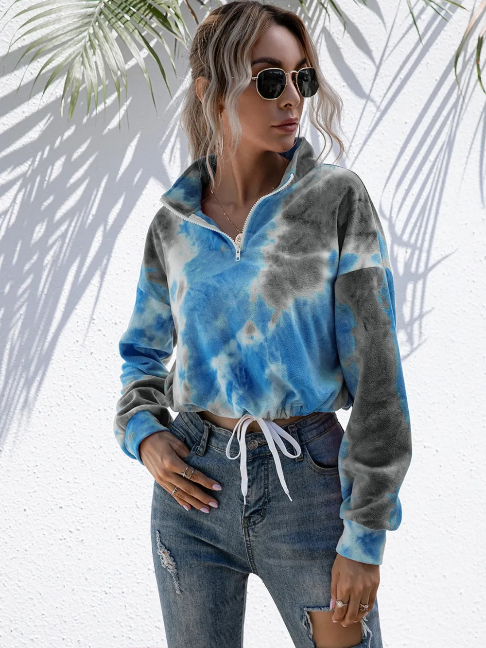 IVY LANE TIE-DYE QUARTER ZIP DROPPED SHOULDER SWEATSHIRT