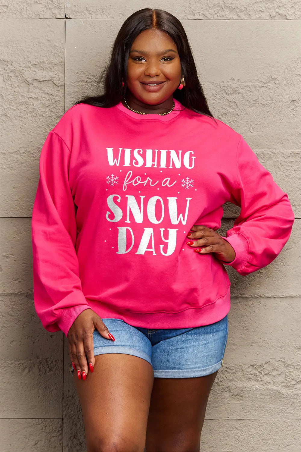 SIMPLY LOVE FULL SIZE WISHING FOR A SNOW DAY ROUND NECK SWEATSHIRT