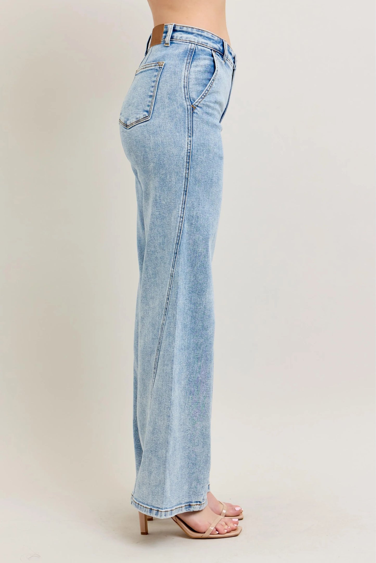 JUDY BLUE FULL SIZE HIGH WAIST WIDE LEG JEANS WITH SKEWED INSEAM PLUS SIZE