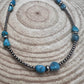 3mm sterling silver pearls choker with  Blue Turquoise - 14 inch